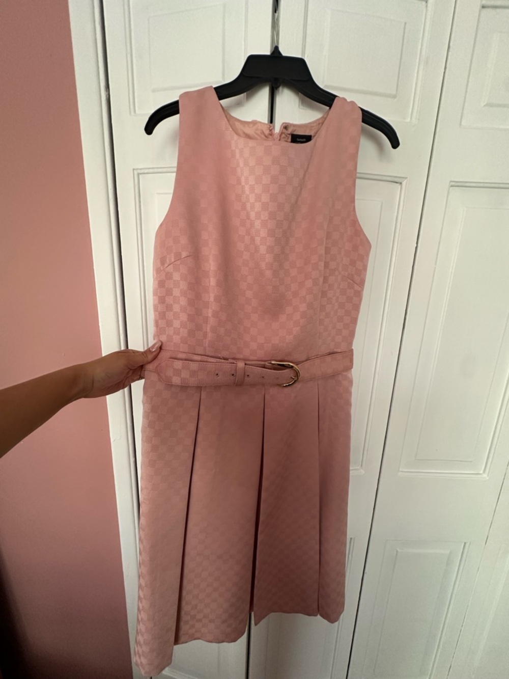 Tahari Soft Pink Sleeveless Belted Midi Dress